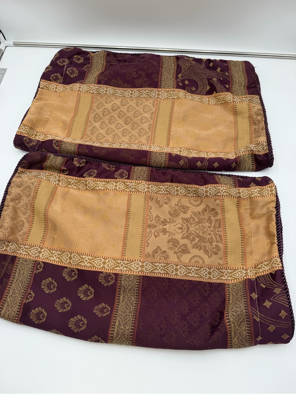 Vintage Whimsigoth Ornate Decorative Pillow Shams Set Burgundy Gold 31”x25”